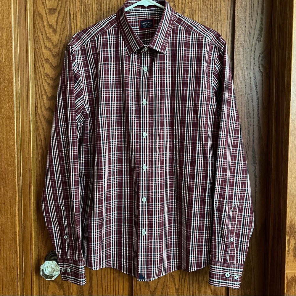Untuckit Plaid Chevalier Wrinkle Free Shirt L Slim Fit